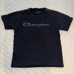 Vintage Champion Black Tee with Green Logo